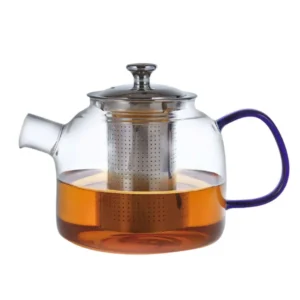 Théière en verre avec anse de couleur